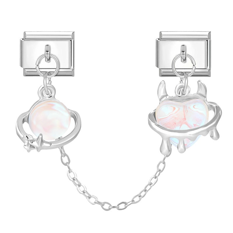 Wholesale 9mm Italian Charm Starter Bracelets DIY square double-pendant Creative Stainless Steel Composable Bracelet