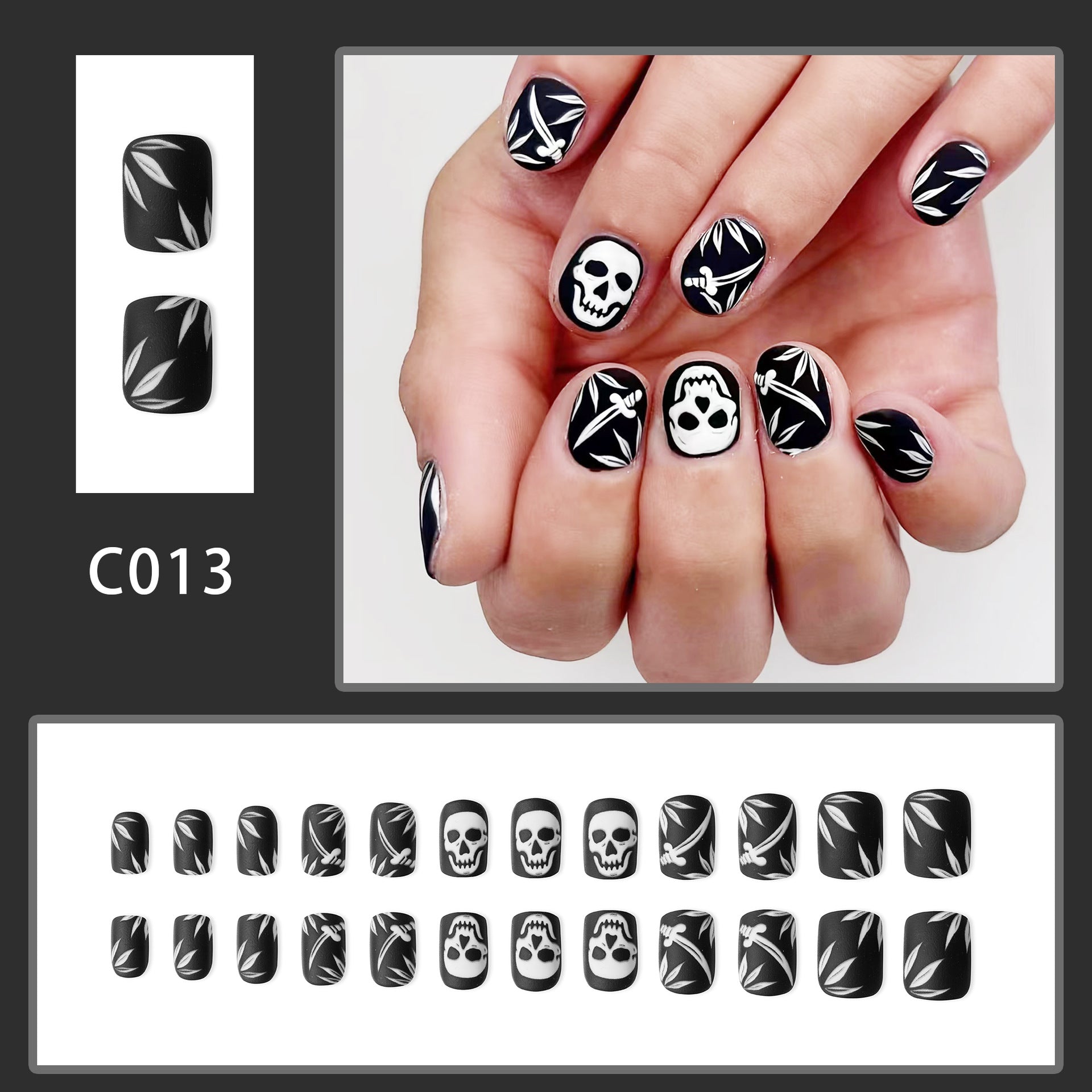 Wholesale 24 Pieces/box Halloween Skull Press-on Nails Kits Nail Stickers ACC-NS-GuaiXL091