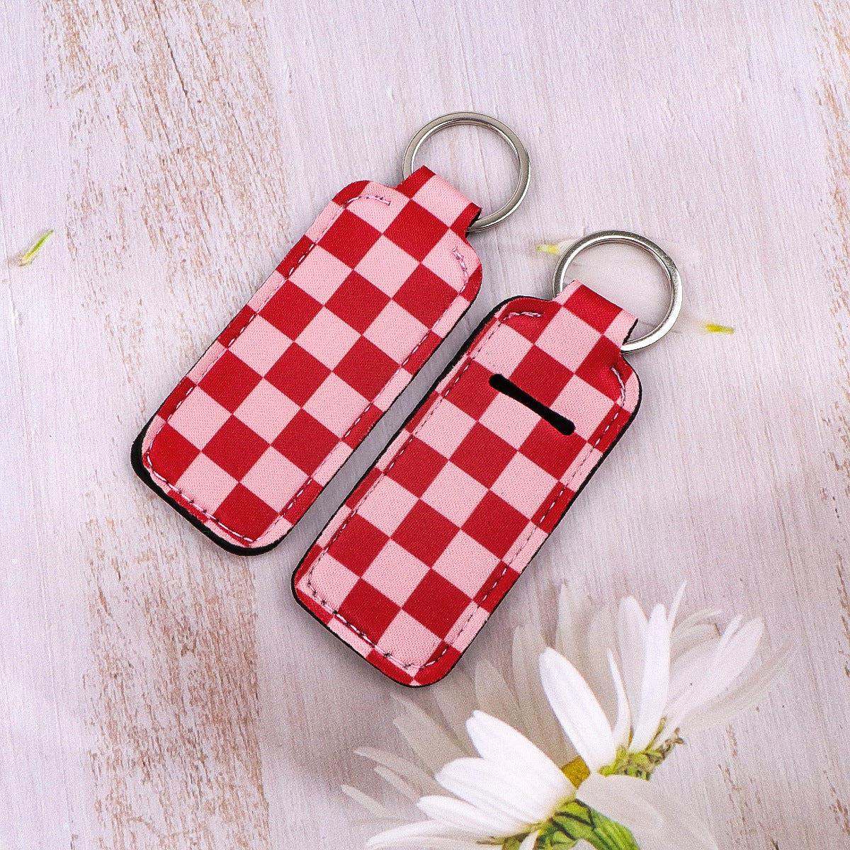 Wholesale 6pcs Red Plaid Lipstick Set Keychain