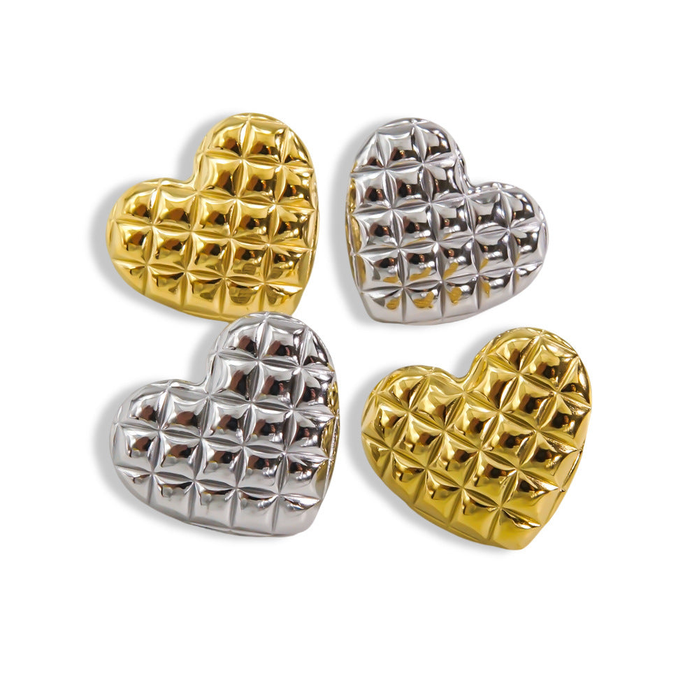 Wholesale  Stainless Steel Diamond Pattern Heart-shaped Earrings
