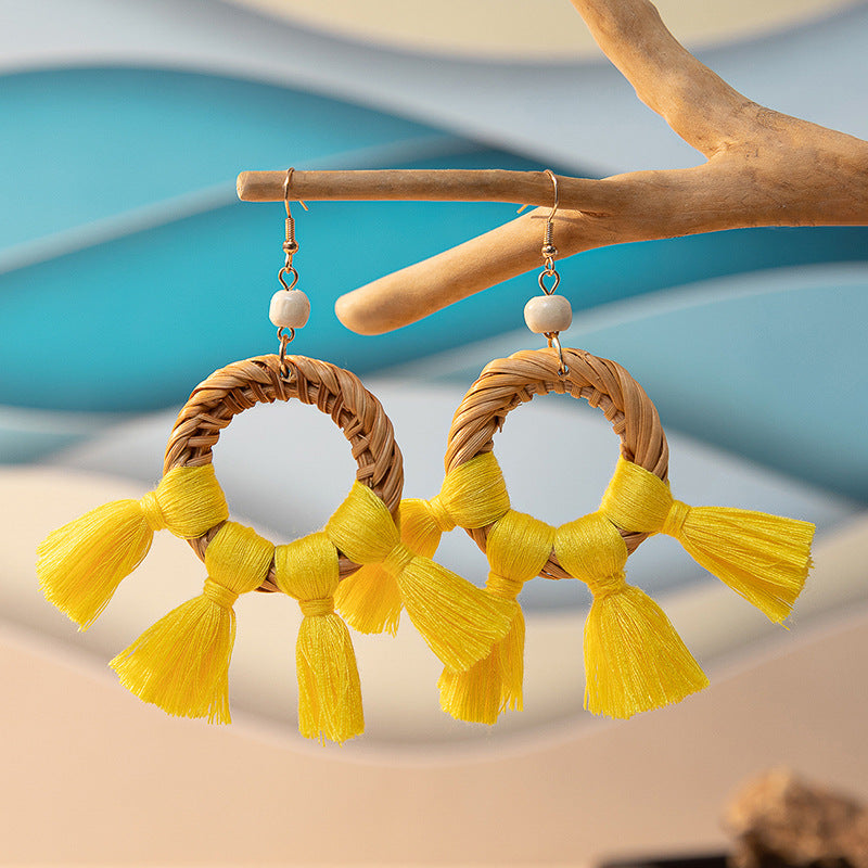 Wholesale Rattan Earrings Raffia Braided Earrings ACC-ES-XLH001