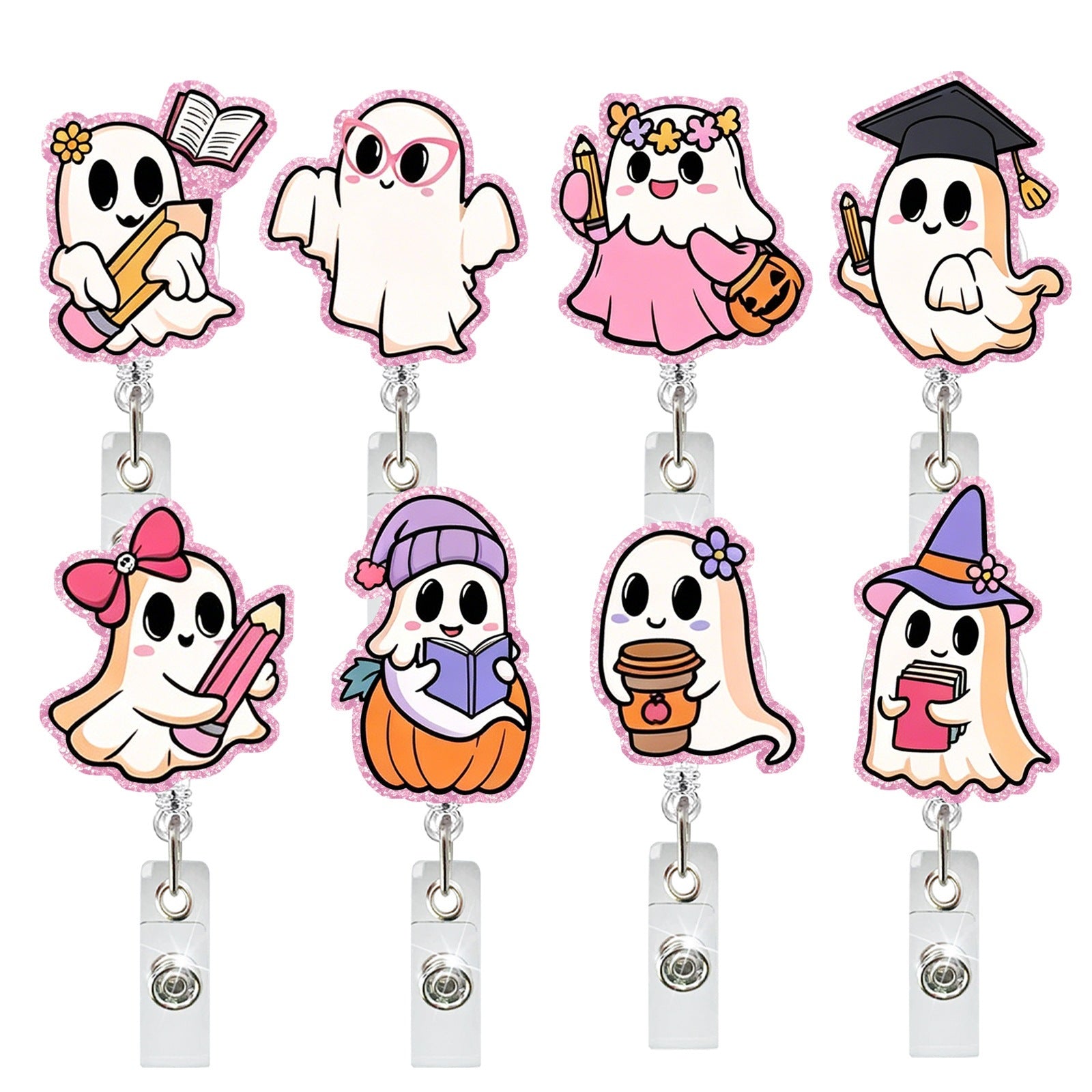 Wholesale Trendy Acrylic Ghost Badge Clip,  Easy-to-Rotate Design for ID Cards and Keychains