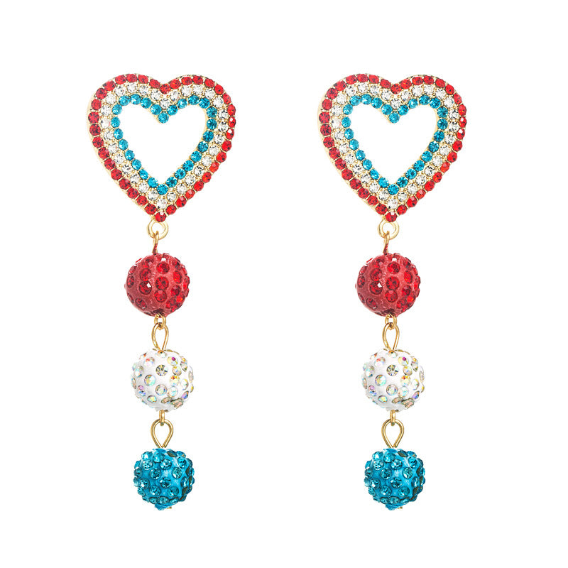 Wholesale Heart Shaped Colorful Small Ball Alloy Rhinestone Earrings ACC-ES-HM003