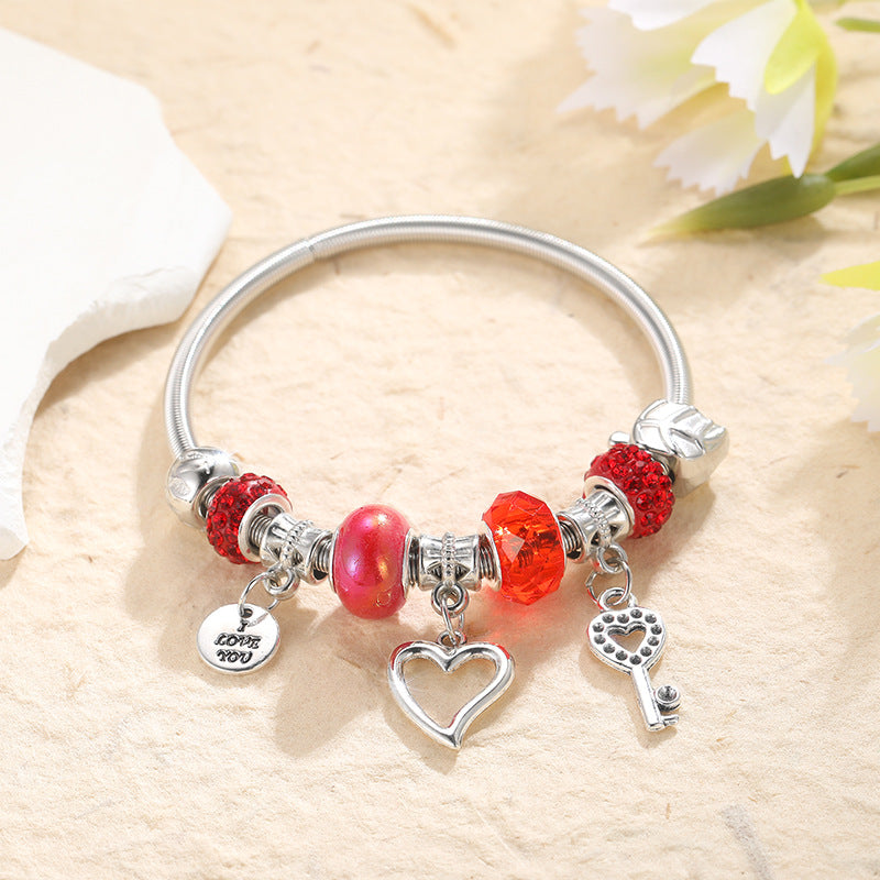Wholesale Stainless Steel Diamond Finish Heart Bracelet For Women Chic Vintage Jewelry Accessory