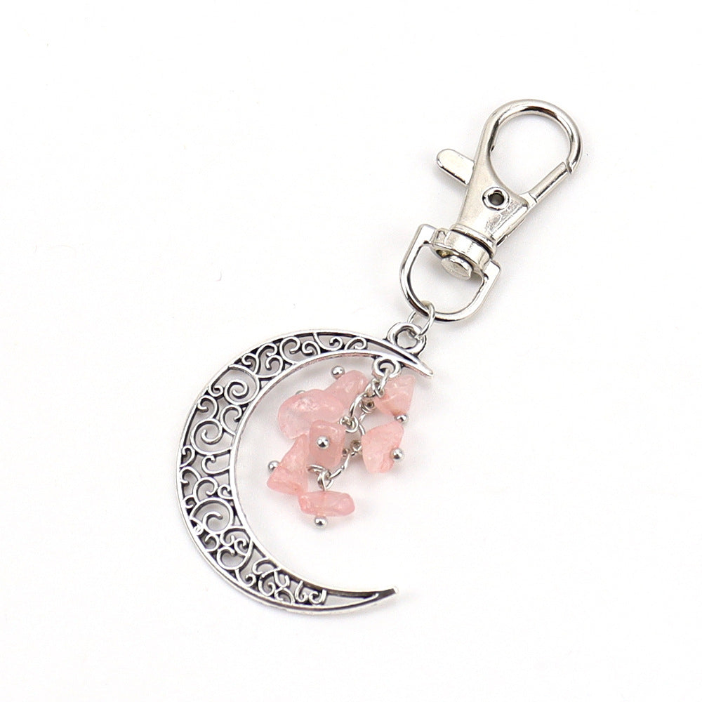 Wholesale Moon Gravel Grape Bunch Natural Crystal Rough Stone Keychain ACC-KC-HanX003