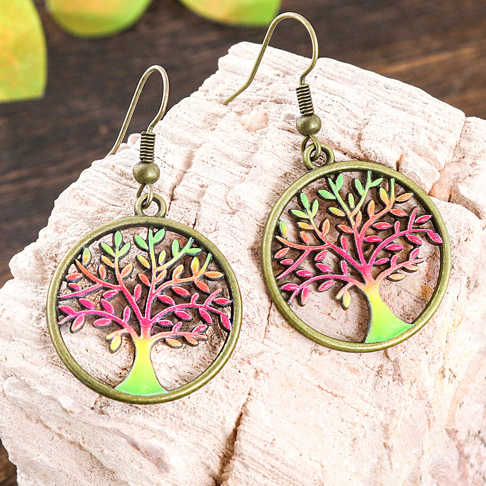 Wholesale Bohemian Tree of Life Tassel Earrings Green Fashion Jewelry Accessory Gift