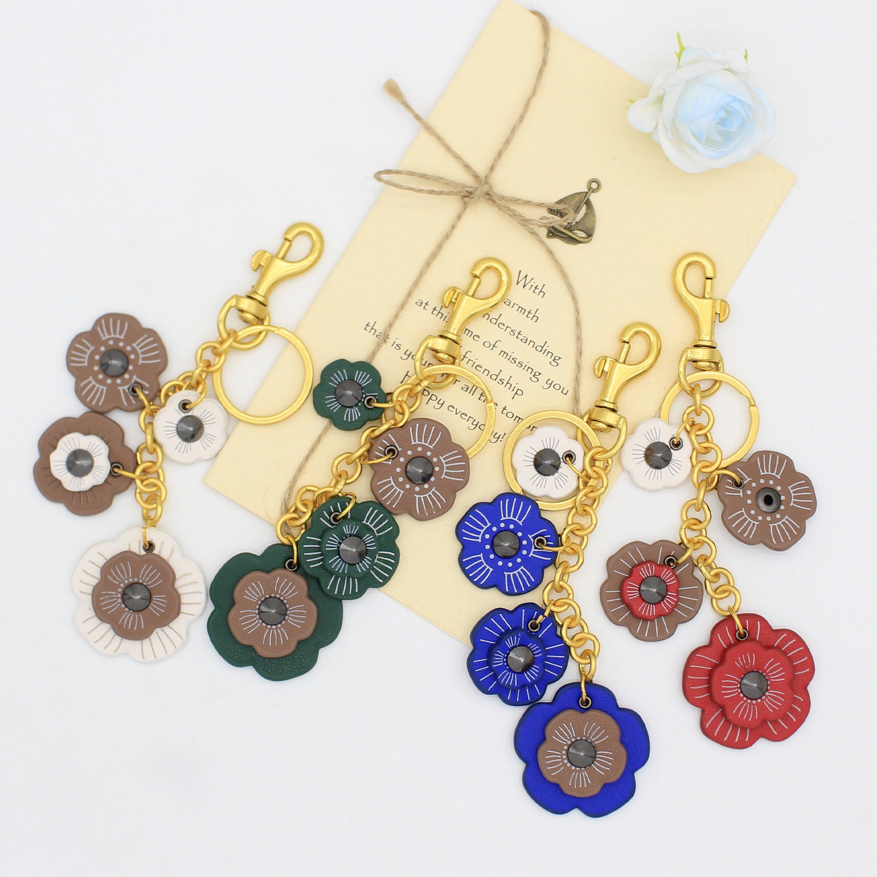 Wholesale Retro PU Flower Keychain Bag Charm Fashion Camellia Phone Lanyard Resale Accessory