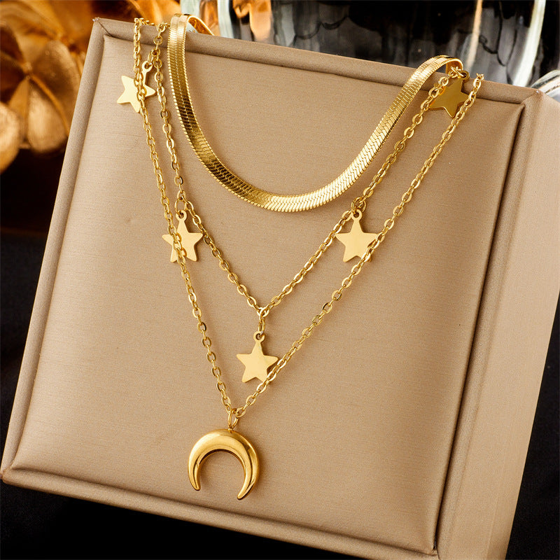 Wholesale Gold-plated Titanium Steel Necklace Multi-layered Butterfly Necklace Pearl Medal Necklace ACC-NE-QianYue001