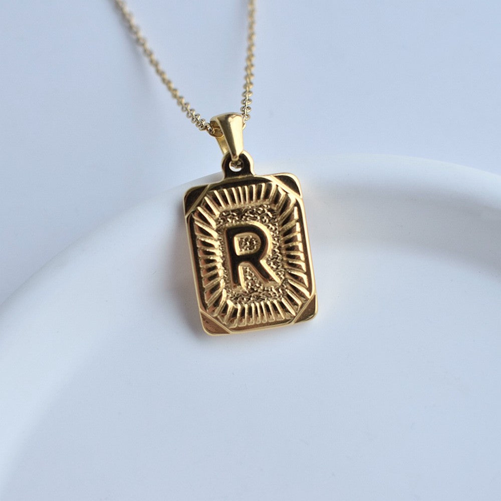 Wholesale Stainless Steel Letter Square Brand Pendant Plated 18K Necklace
