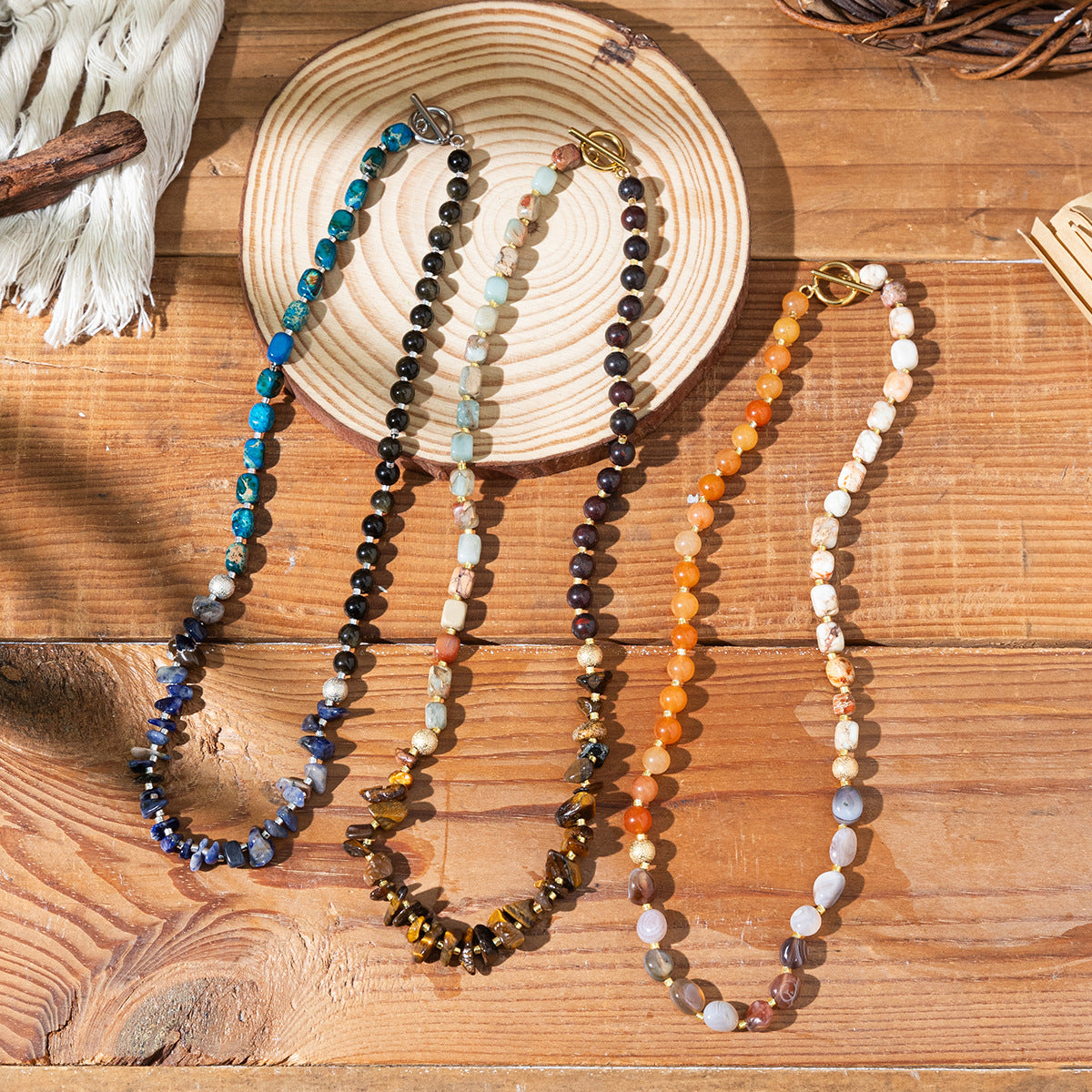 Wholesale Bohemian natural stone multi-layered necklace