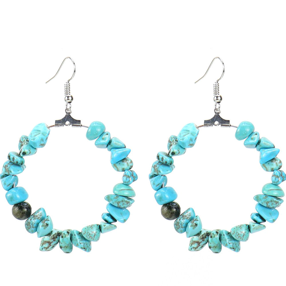Wholesale Colorful Crystal Natural Stone Geometric Irregular Gravel Beaded Earrings ACC-ES-HanX014