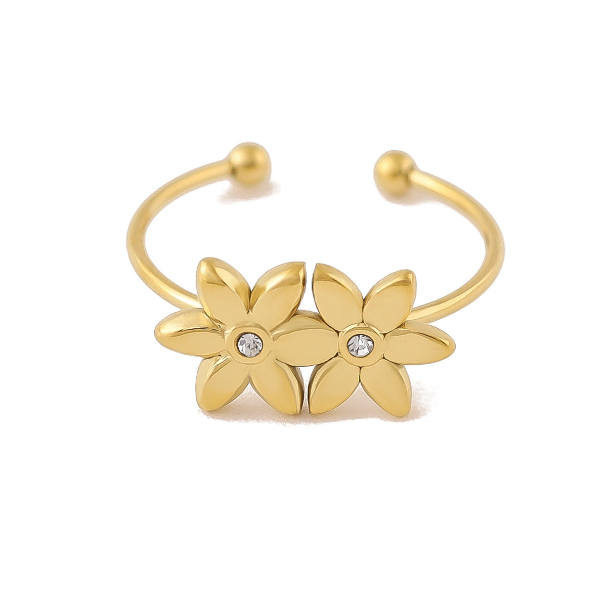 Wholesale Titanium Steel light luxury style petal flower shape open ring