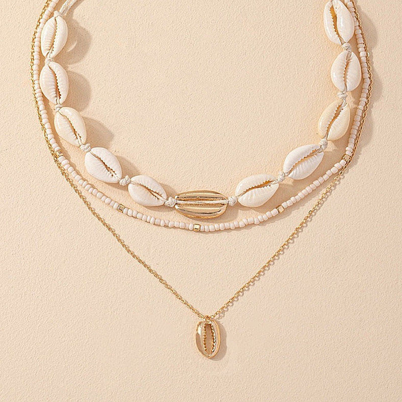 Wholesale Beach Shell Necklace Shell Double Layer Overlapping Necklace Clavicle Chain