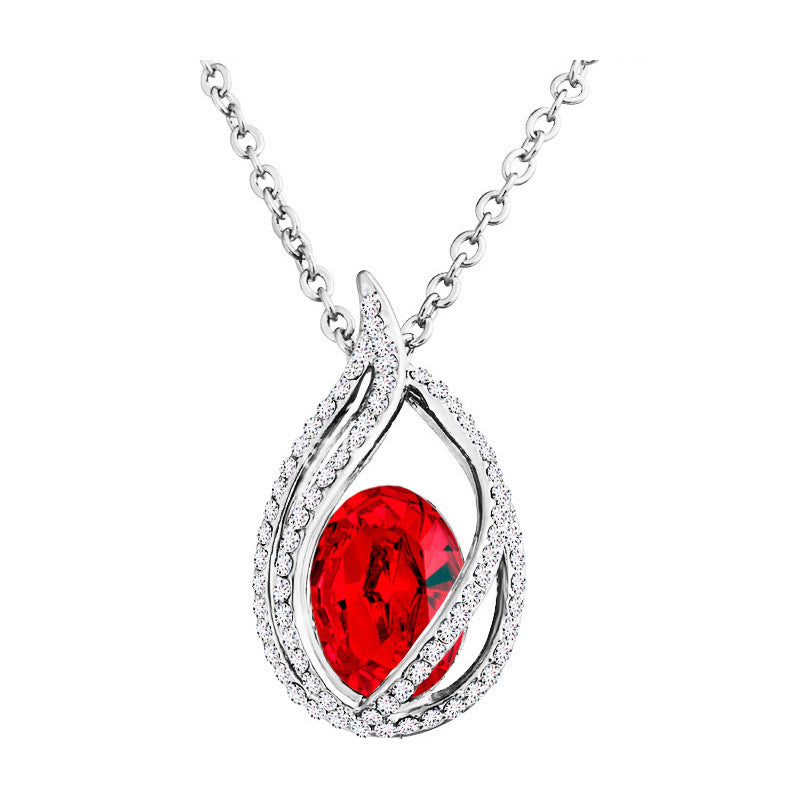 Wholesale luxury  flame heart oval crystal clavicle chain pendant necklace