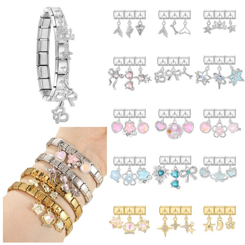 Wholesale Stainless Steel Flower Pendant Three-Piece DIY Bracelet Set Fashion Accessory for Everyday Wear