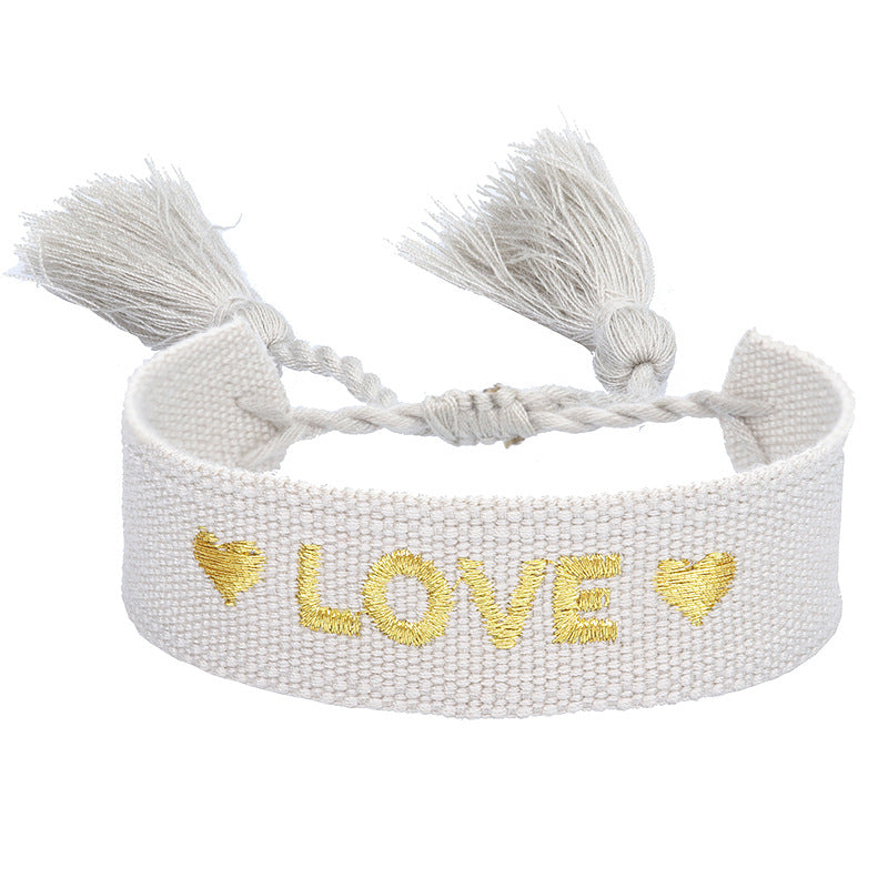 Wholesale Woven Couple Bracelet Letter Embroidered Wrist Strap Tassel ACC-BT-YiYe003