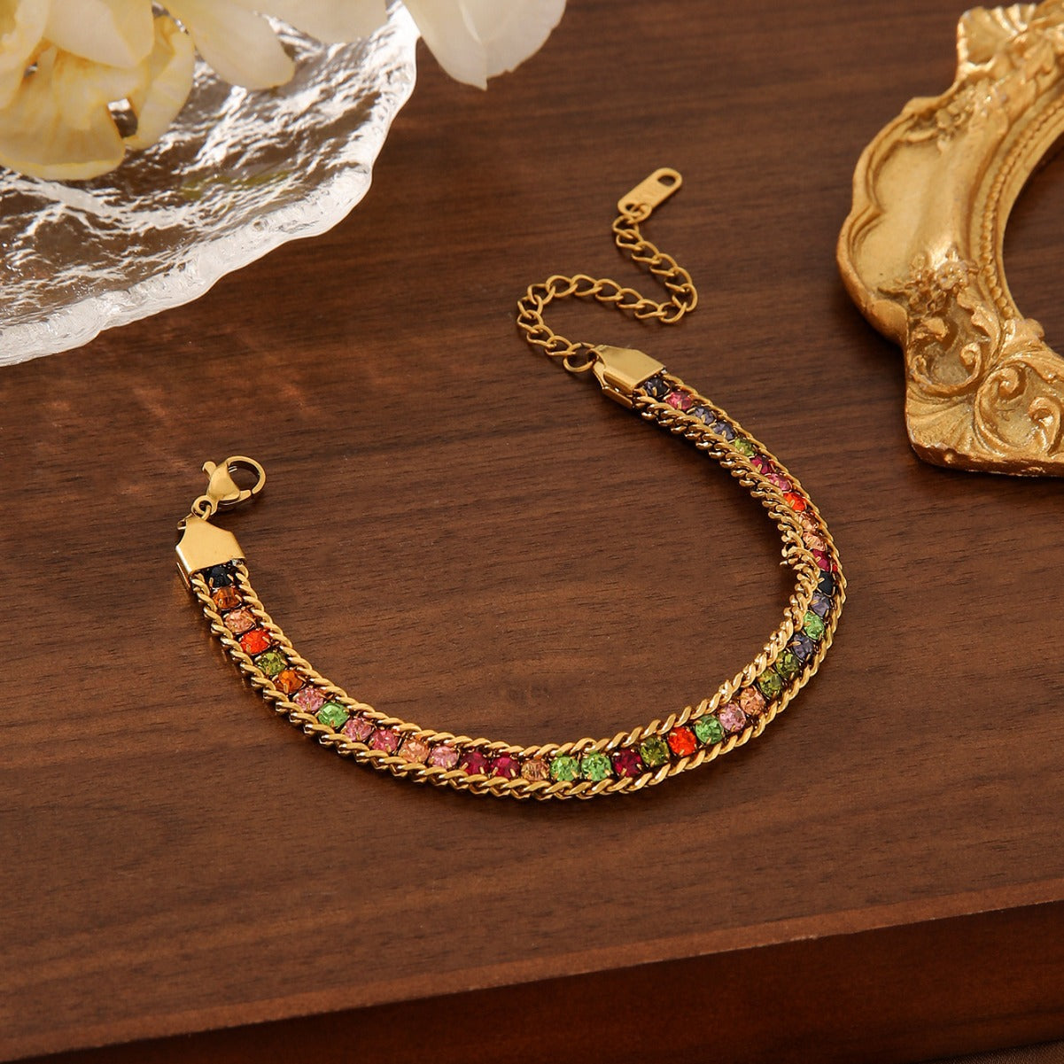 Wholesale Bohemian colorful row drill snake titanium steel bracelet