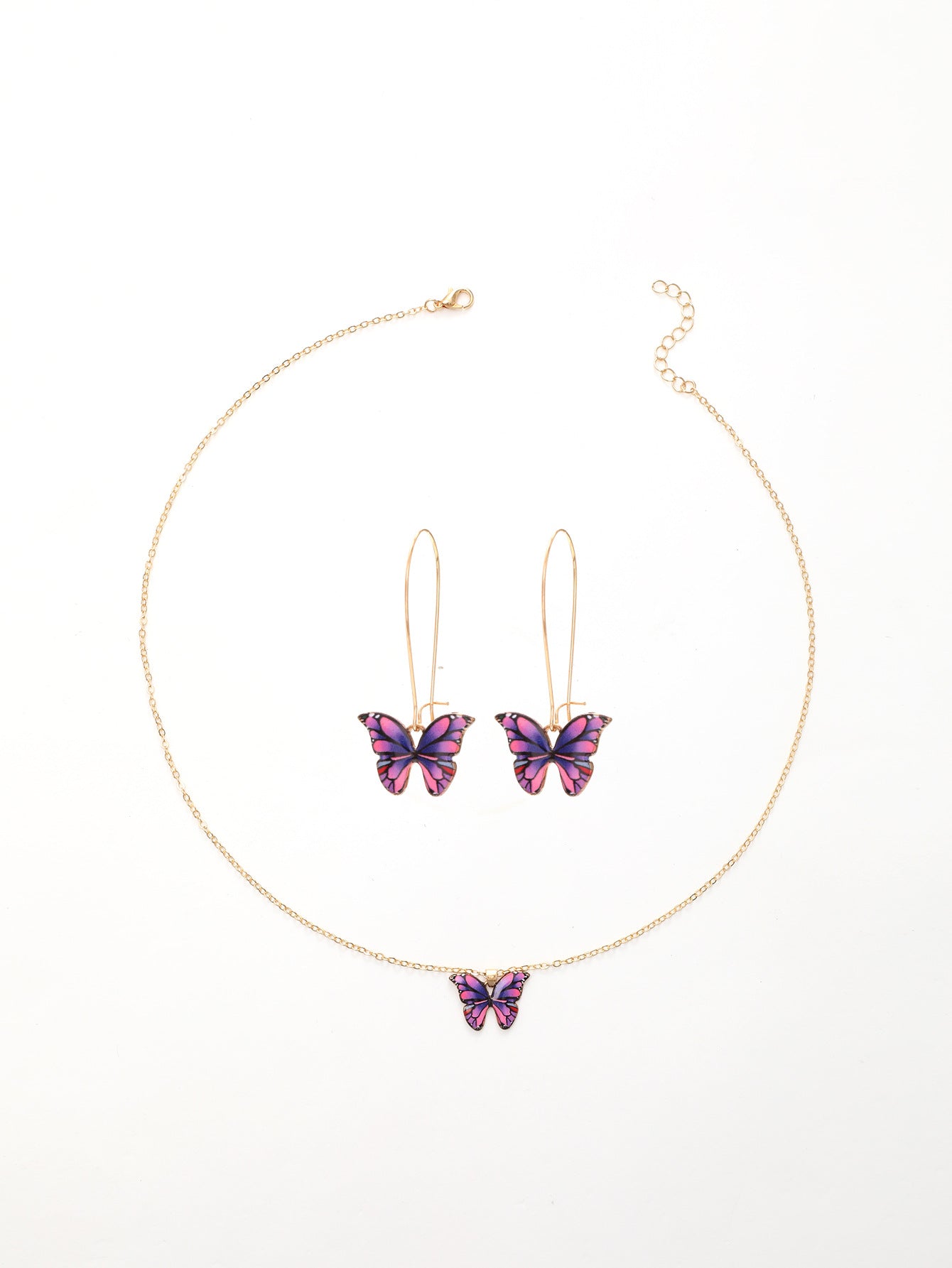 Wholesale Summer Beach Style Colorful Butterfly Zinc Alloy Earrings Necklace Set ACC-NE-YTian001