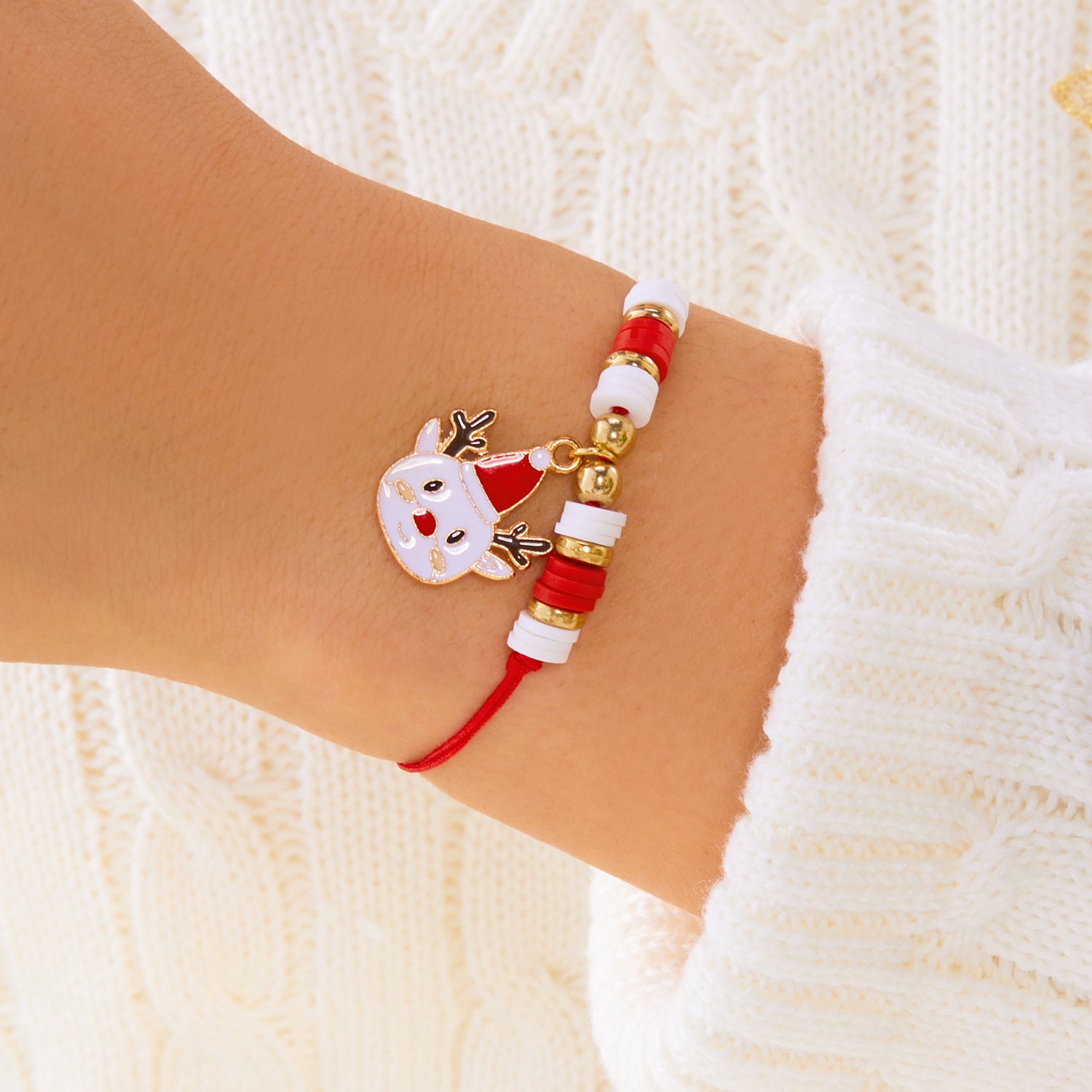 Wholesale Christmas colorful woven  elk gloves soft clay paper card bracelet