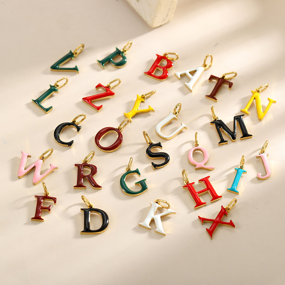 Wholesale Colorful 26 English letters oil-dripping stainless steel vacuum electroplating pendant