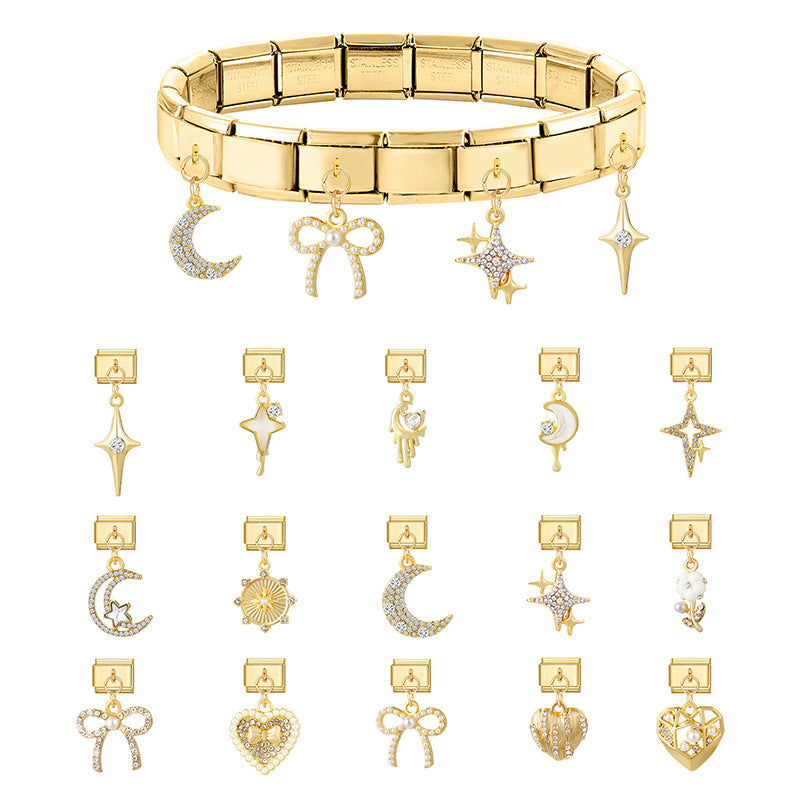 Bracelet de charme italien en gros 9 mm de bricolage d'épissage en or et en diamant blanc bracelet composable en acier inoxydable