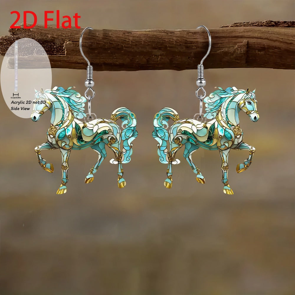 Wholesale Acrylic Dyed Horse Shaped Animal Pendant Earrings