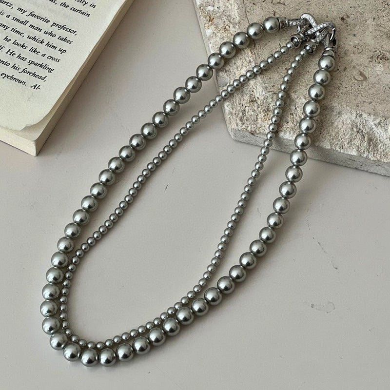 Wholesale Double-layer folded  pearl necklace