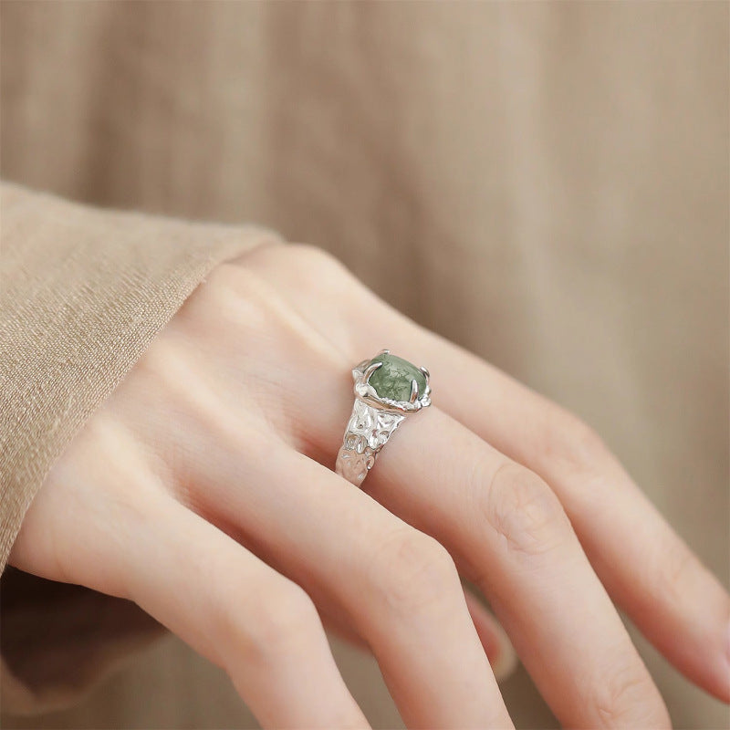 Wholesale 925 silver pleated emerald ring