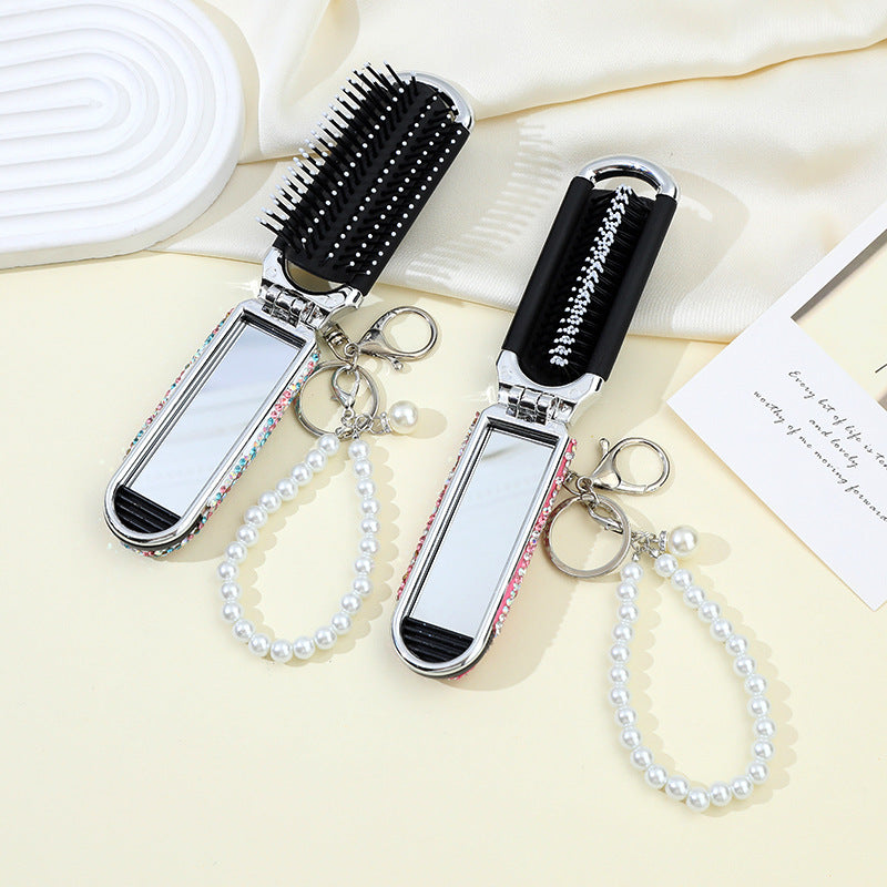 Wholesale Rhinestone Portable Folding Comb Mirror Keychain ACC-KC-ZhiYa025