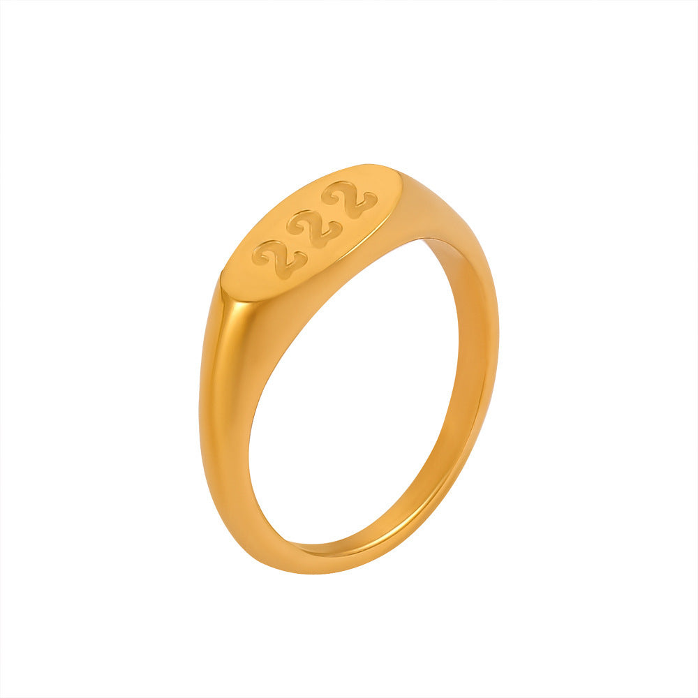 Wholesale Titanium Steel 18K Gold Plated Oval Number Rings ACC-RS-OMK002