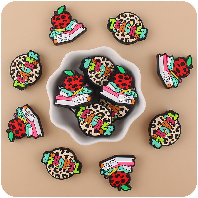 Wholesale 10pcs Cartoon Books Apples Teachers Silicone Focal Beads ACC-BDS-GuangTian008