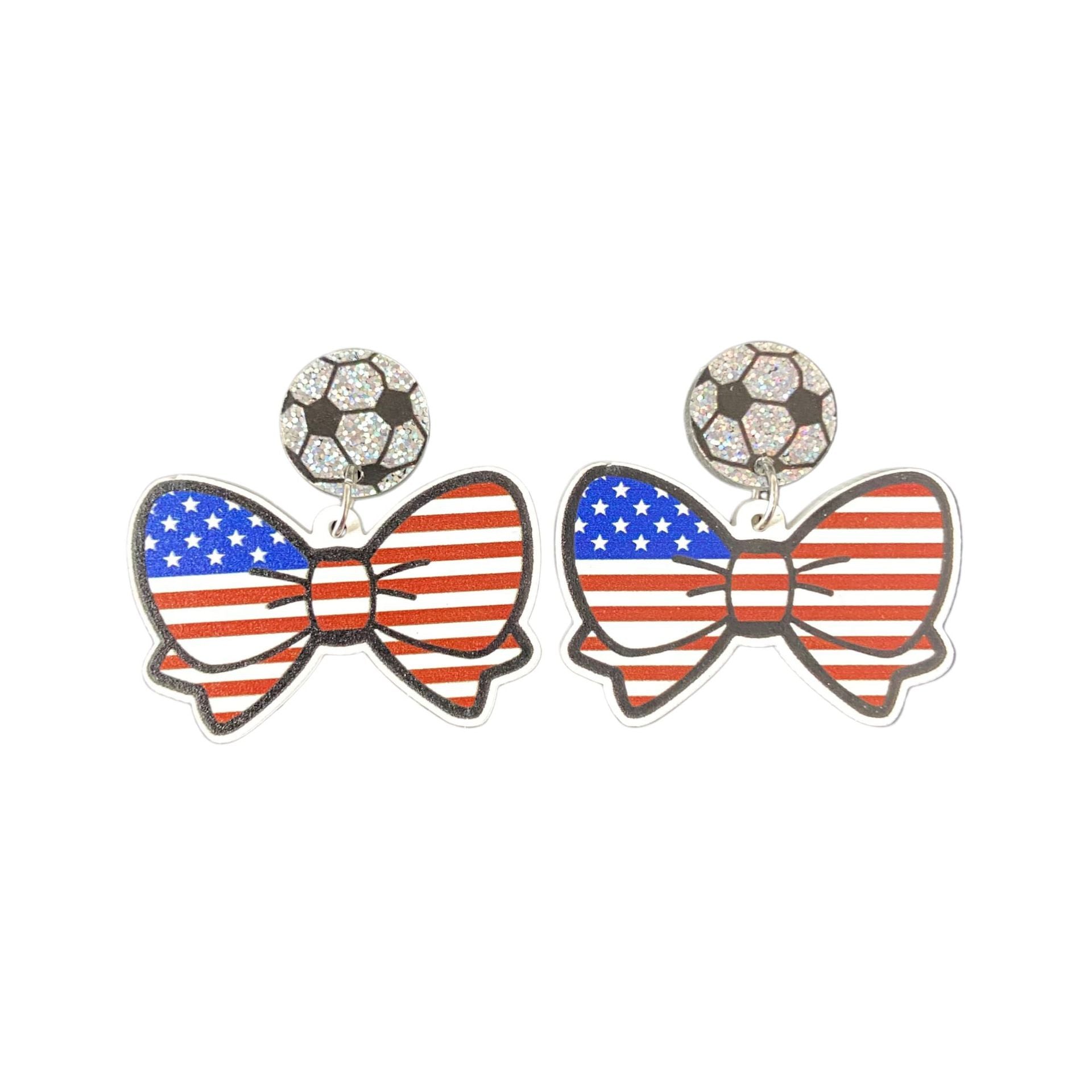 Wholesale American Flag Bow Ball Acrylic Earrings