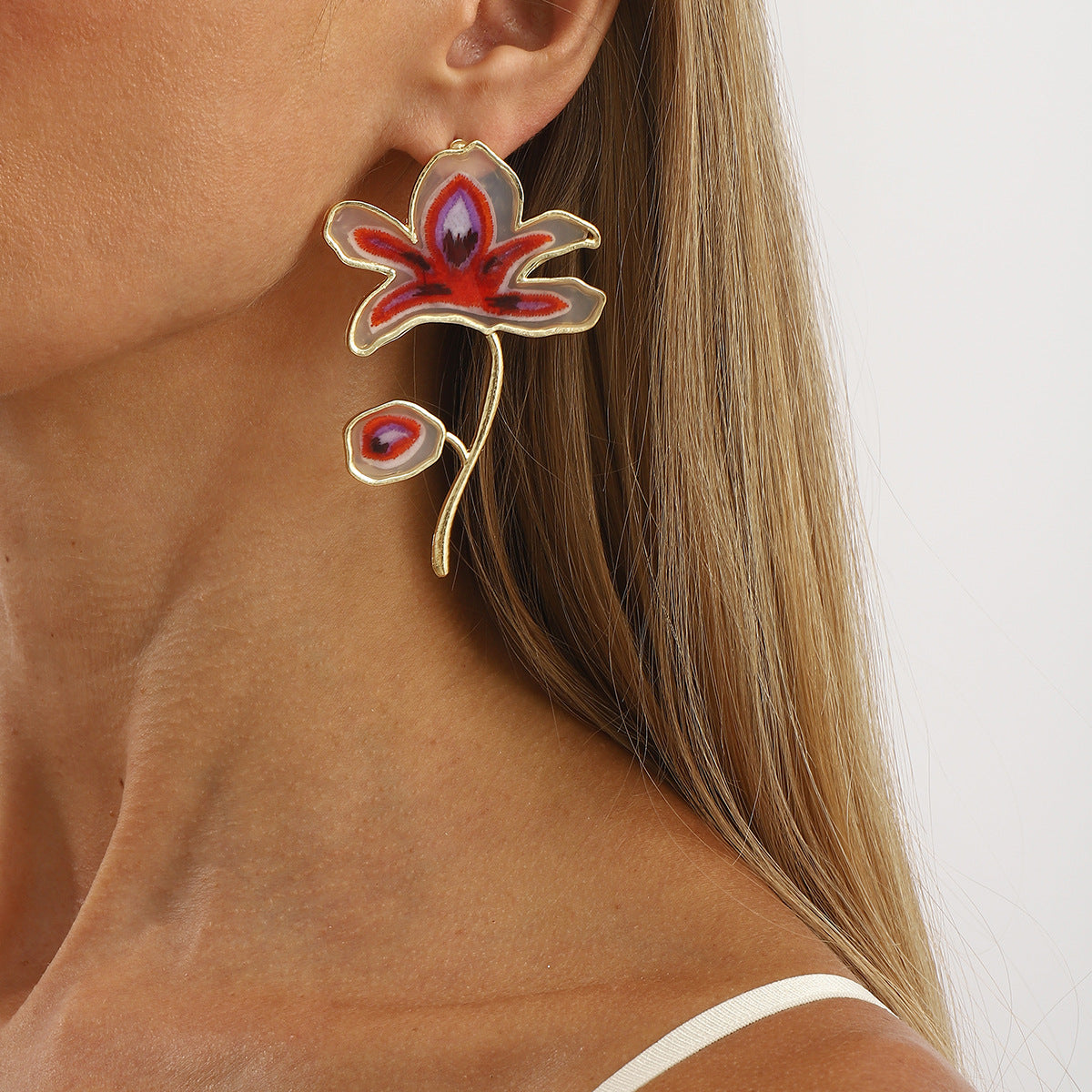 Wholesale creative oil drop flower earrings temperament design geometric alloy earrings