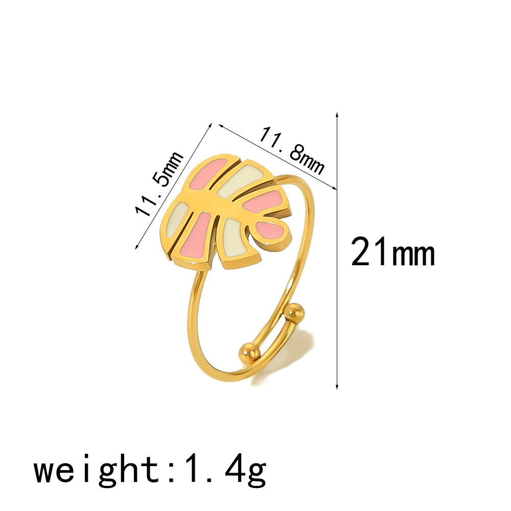 Wholesale Peach Pink Oil Drop 18K Gold Stainless Steel Rings ACC-RS-LiQuan006