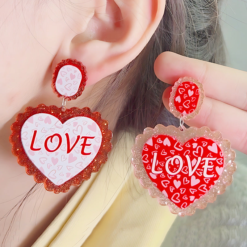 Wholesale Acrylic Valentine' s Day Glitter Heart Earrings