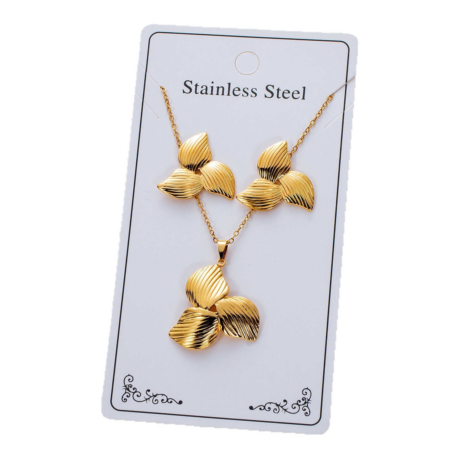 Wholesale Stainless Steel Electroplated Earring and Necklace Set - Trendy Office Lady Style,  Fashion Accessory Boutique Resale
