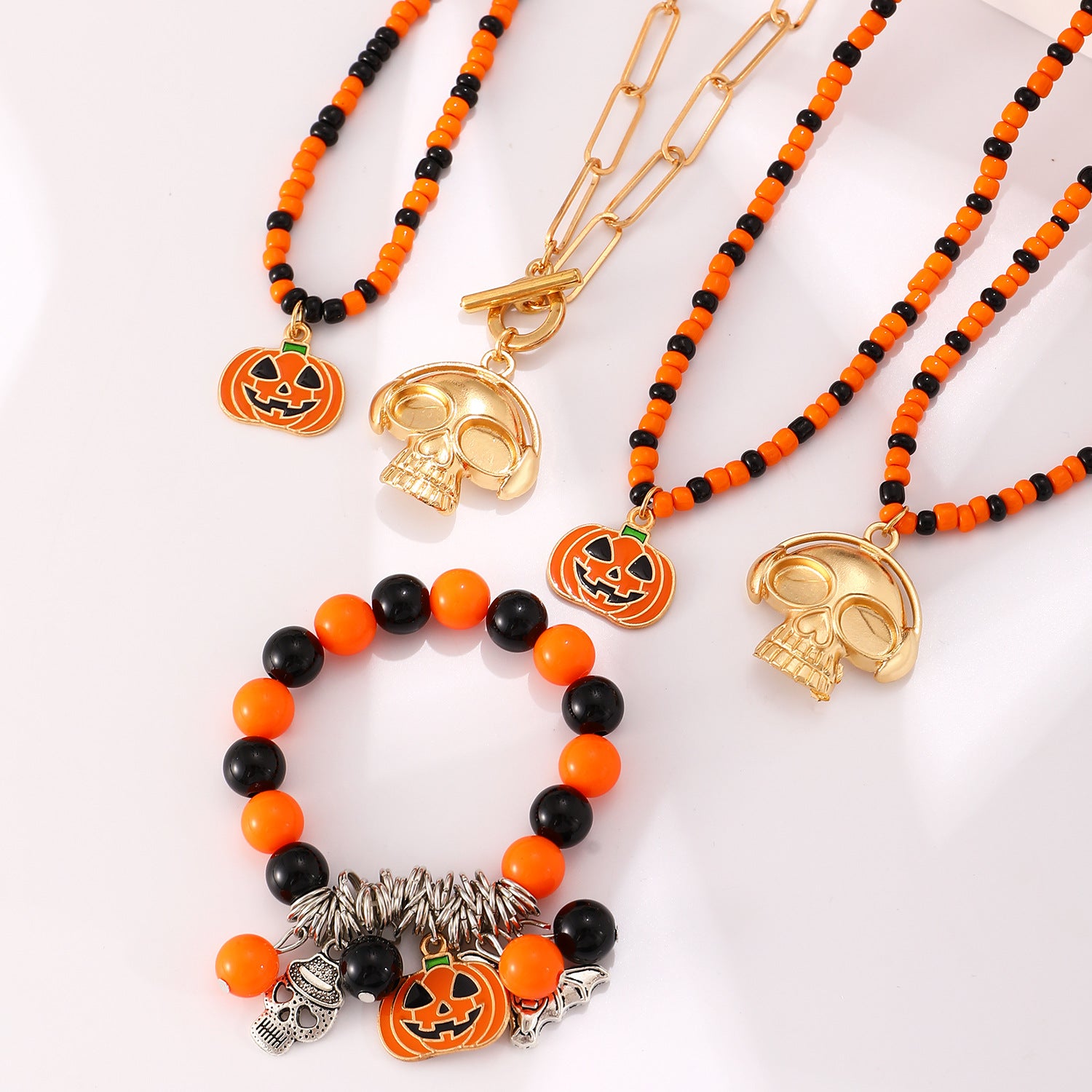 Wholesale Gothic  Skull Rice Bead Necklace,  Alloy Handmade Bead Chain,  Fashion Accessory for Resale
