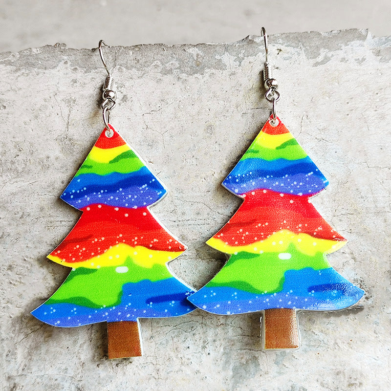 Wholesale 2pairs/pack Christmas Rainbow Leopard Checkered Gingerbread Man Candy Colored Lights Bright Oil Acrylic Earrings ACC-ES-HY125
