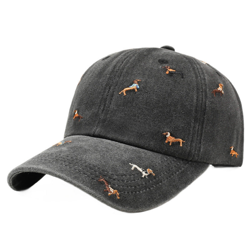 Wholesale Retro Puppy Embroidery Baseball Cap Washed Curved Brim Adjustable Street Fashion Cap