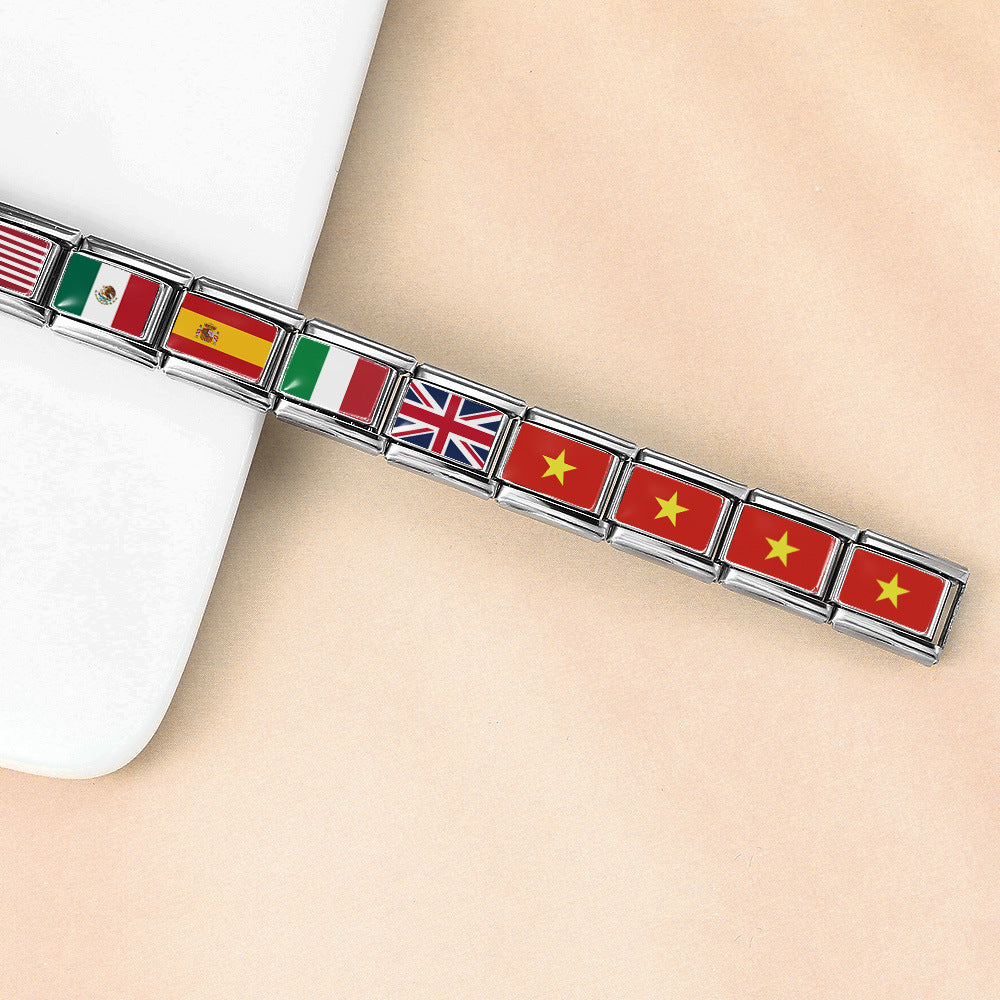 Wholesale Italian Charm Bracelet 9mm DIY Splicing Removable World Flags Stainless Steel Composable Bracelet