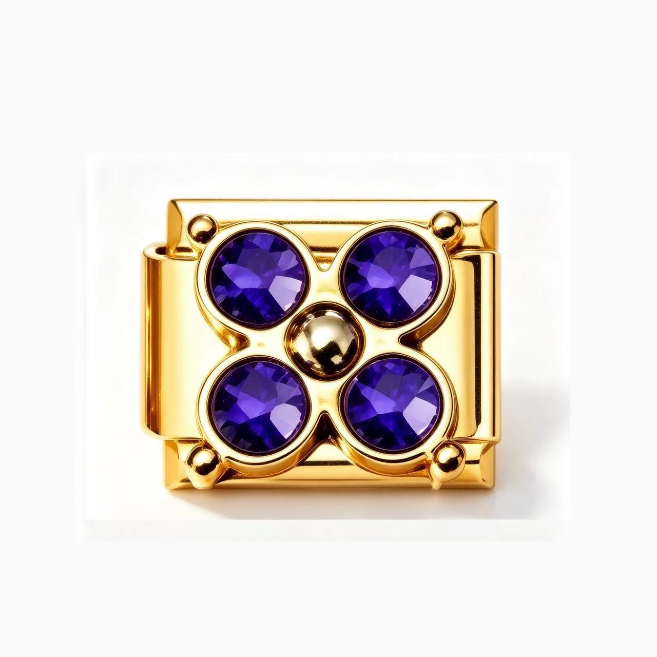 Wholesale Gold Tone Stainless Steel Four Leaf Clover Bracelet Colorful Zircon Inlaid Italian Modular Design Fashion Jewelry Accessory For Everyday And Gift