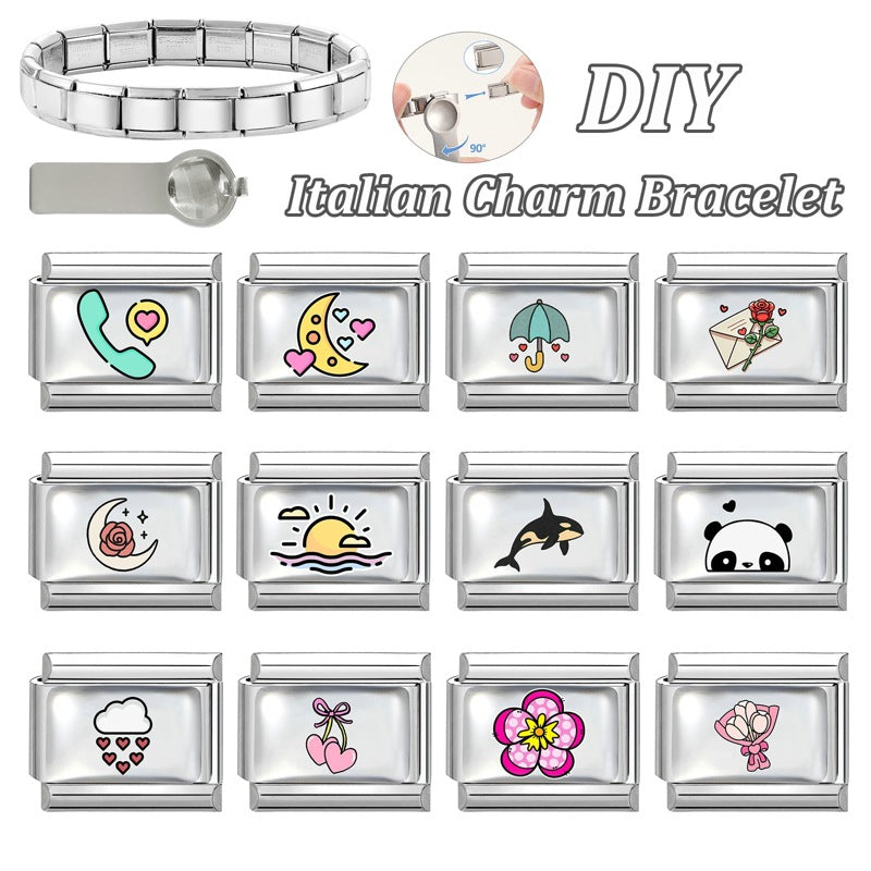 Wholesale Stainless Steel DIY Module Bracelet Heart-Shaped Panda Design Couple Jewelry Accessory