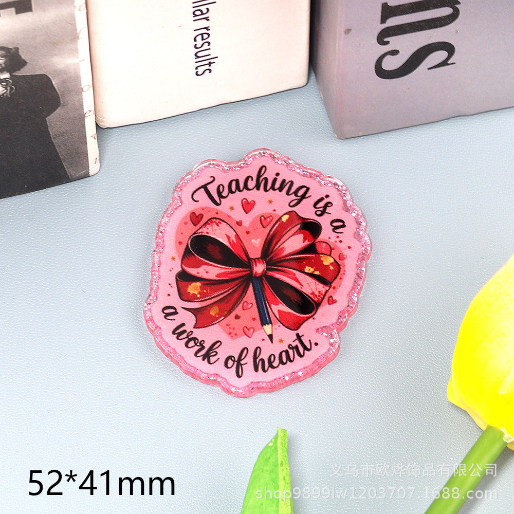 Wholesale 10pcs DIY Flatback Cartoon Pencil Letters Acrylic Flatback Badge Reels Retractable Keychain DIY Accessories