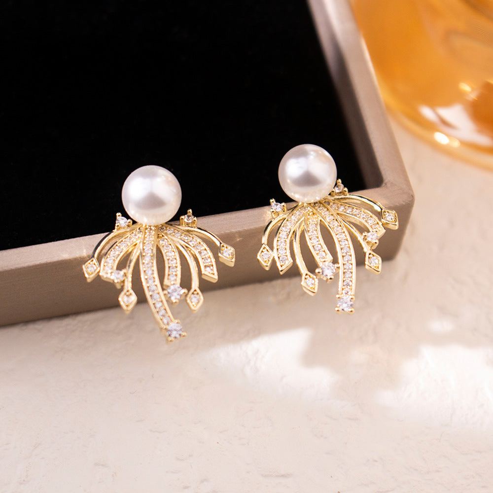 Wholesale Silver Needle Zircon Fireworks Pearl Earrings