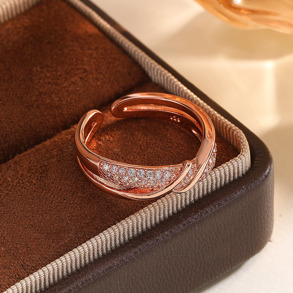 Wholesale Gold Copper Zircon Women S Double Layer Winding Ring Trendy Line Design Jewelry Accessory