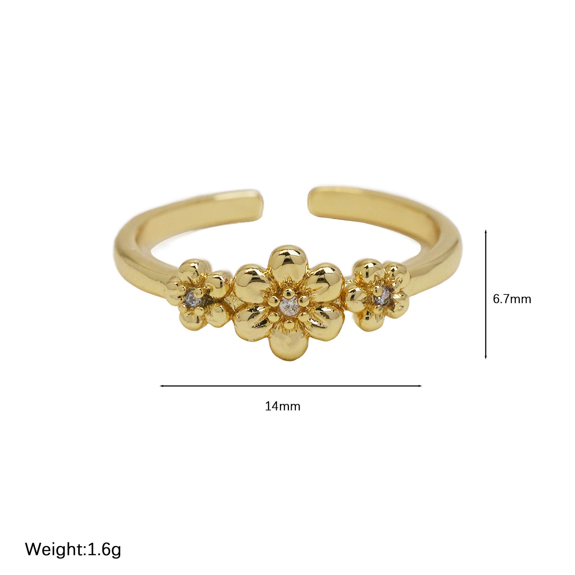Wholesale  18k Golden Brass Glow Daisy Flower Fresh Style Fashion Opening Ring