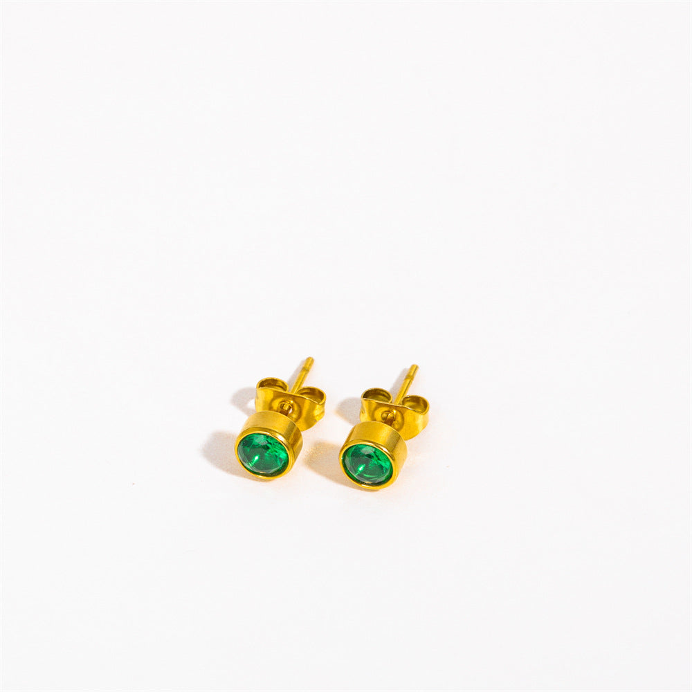 Wholesale Copper 18K Gold-plated Zircon, Twelve Zodiac Signs, Birthstones, Stainless Steel Earrings