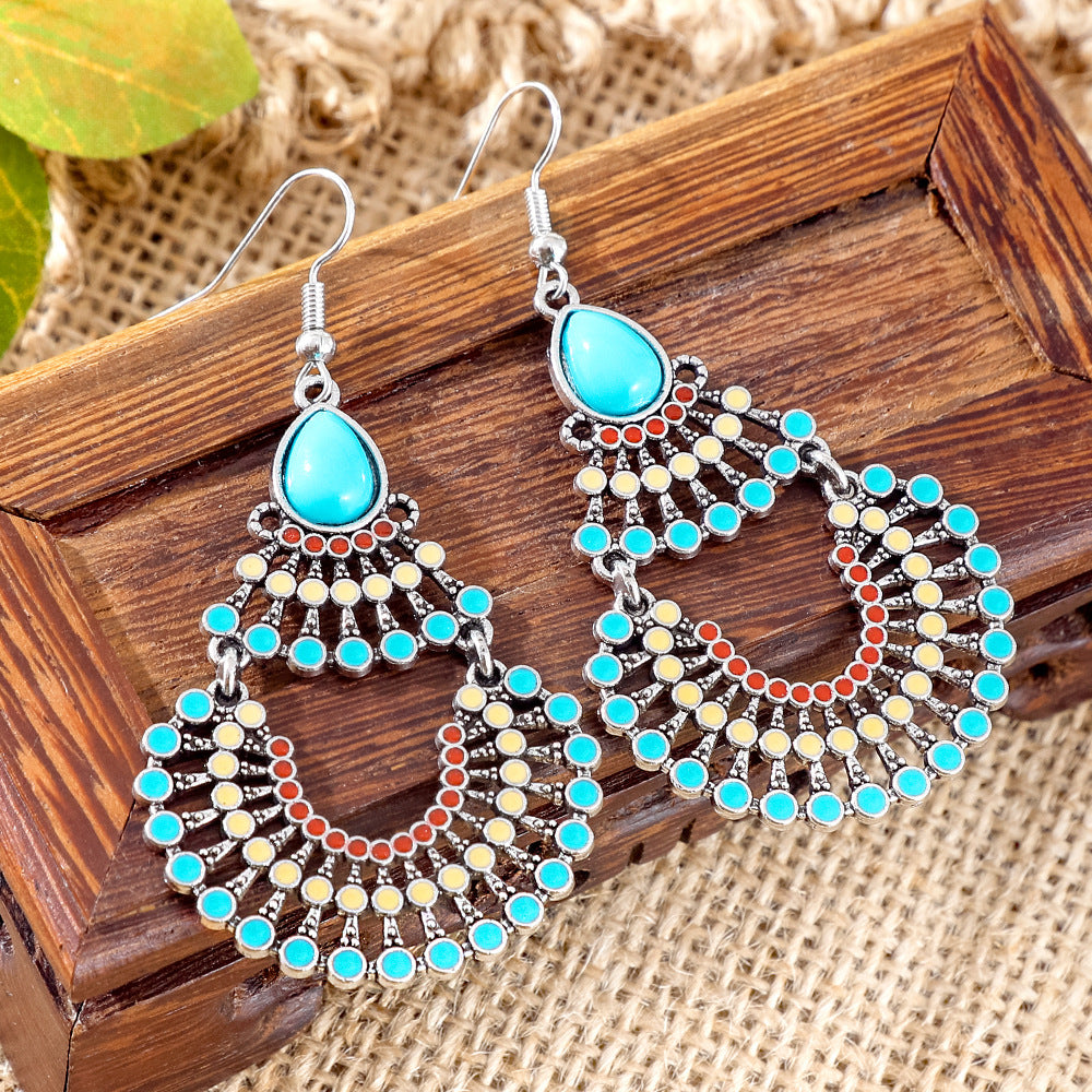Wholesale Bohemian Fan Earrings Colorful Beads Alloy Jewelry Accessory