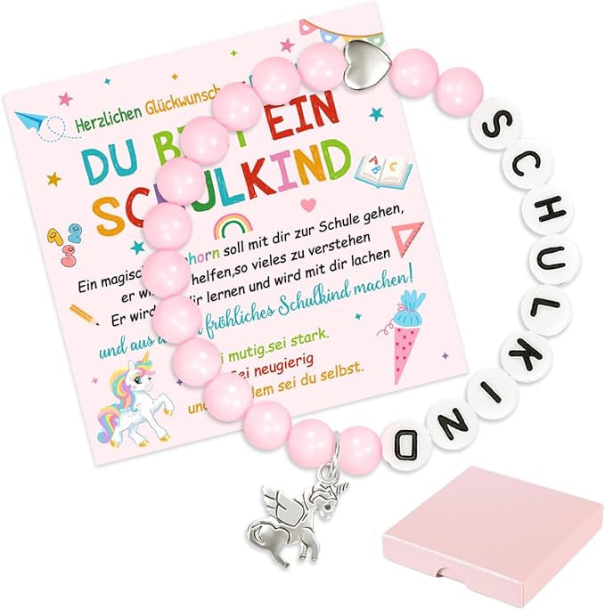 Wholesale School Season Girl Bracelet Red Striped Agate Pink Crystal Alphabet Bead  Unicorn Bracelet