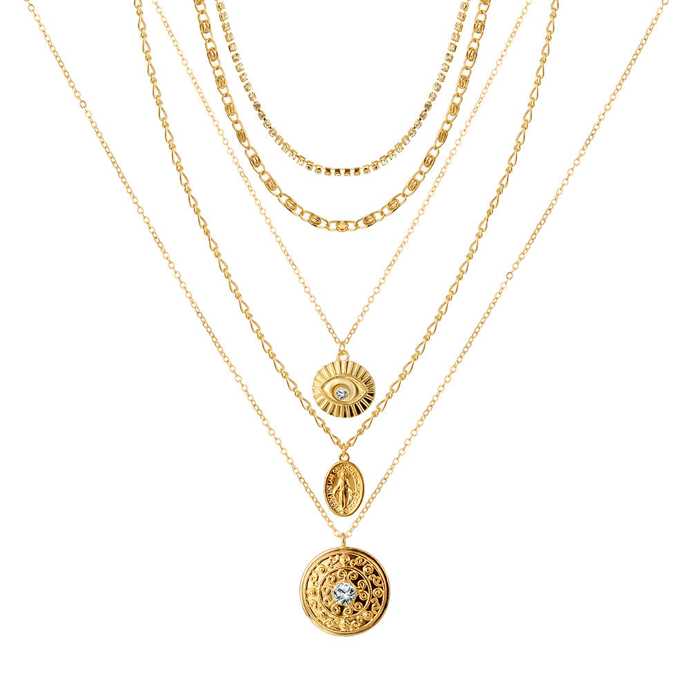 Wholesale Human head necklace set light luxury temperament relief round necklace